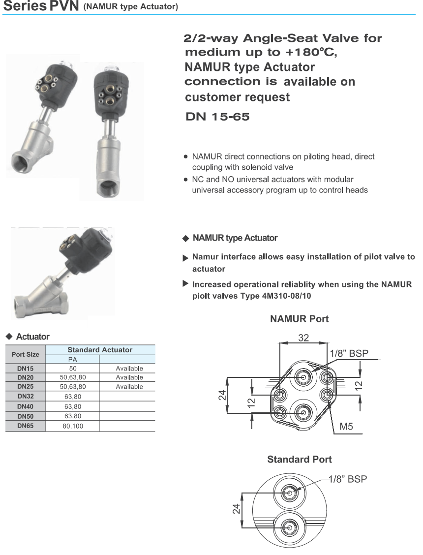 angle seat valve piston valve namur type actuator
